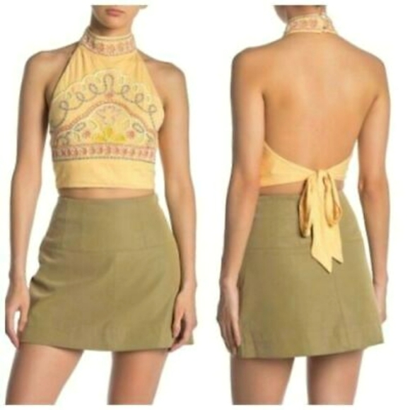 Free People Tops - NWT Free People Beaded Goa Halter in Yellow, Sz. S